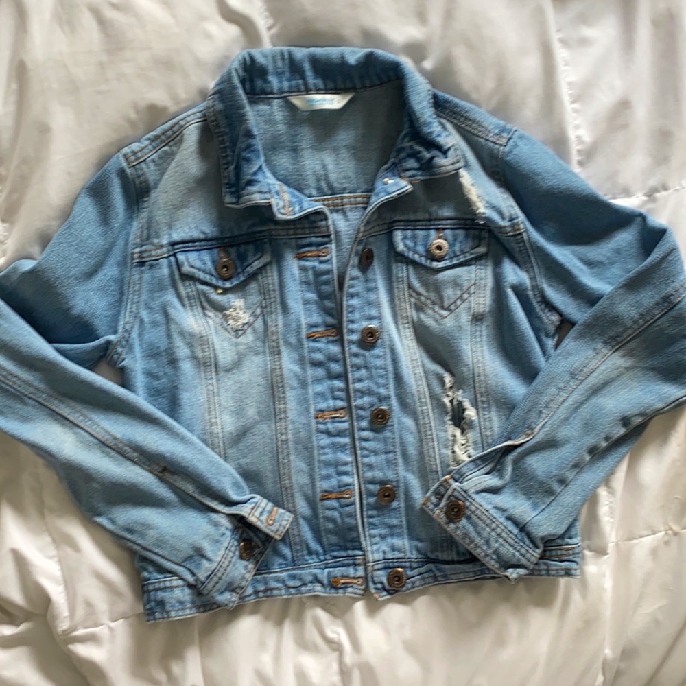Faded Distressed Light Wash Jean Jacket - S